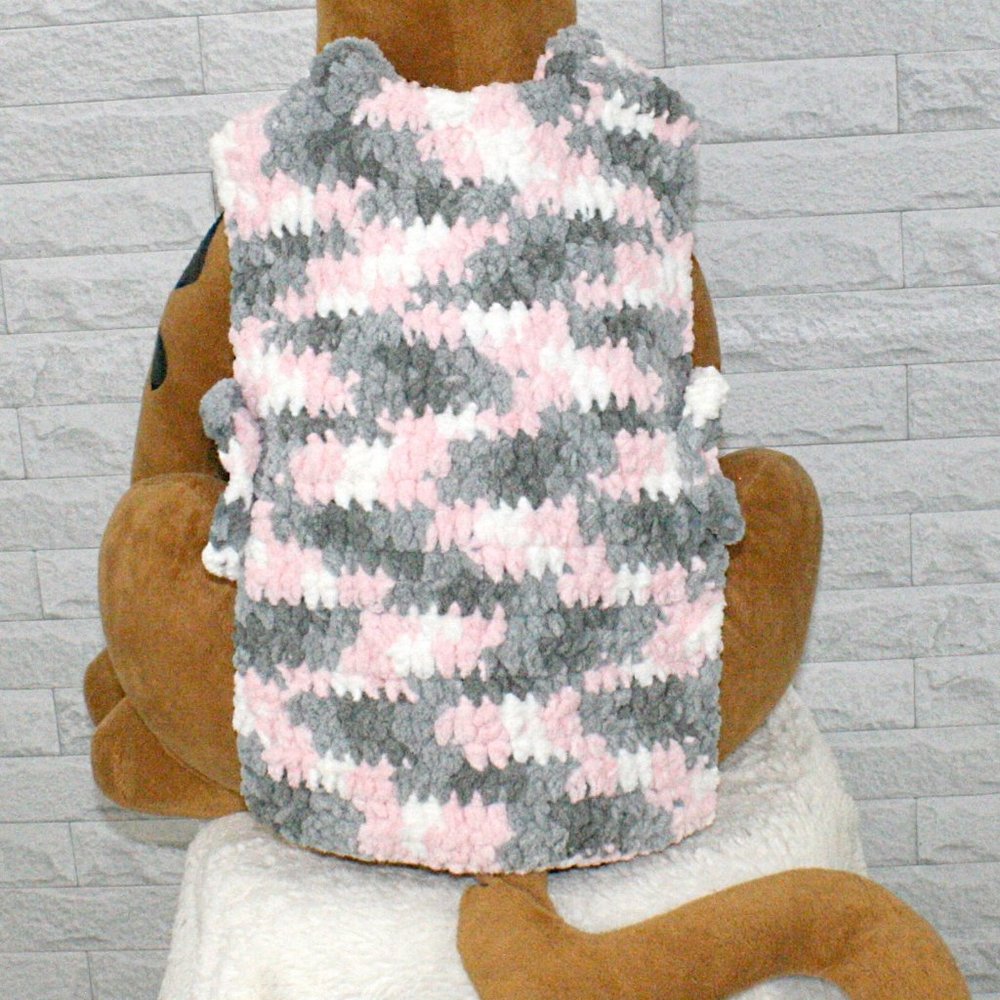 HAND CRAFTED Crochet Dog Sweater Coat Colorful Pink Chenille Cozy X-Small